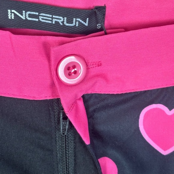 Incerun Womens Pink Black Heart Crop Dress Pants Womens Small NWT Valentines Day - Picture 2 of 10